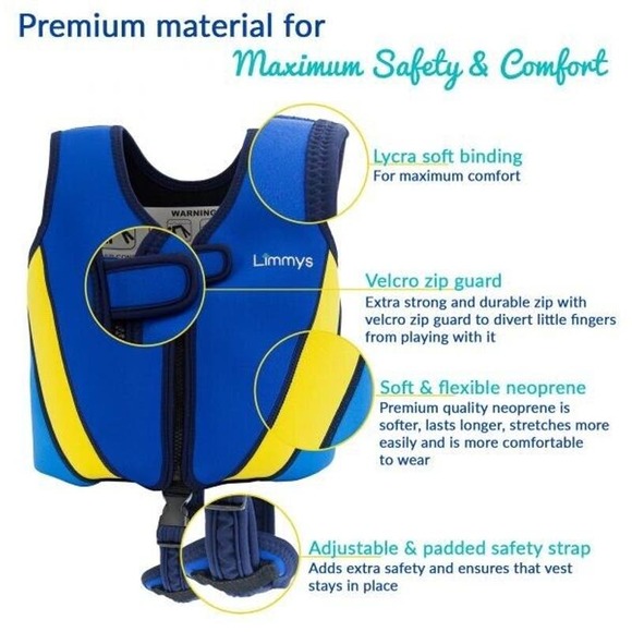 New Size Small Limmys Premium Neoprene Kids Swim Vest Buoyancy - Picture 1 of 9